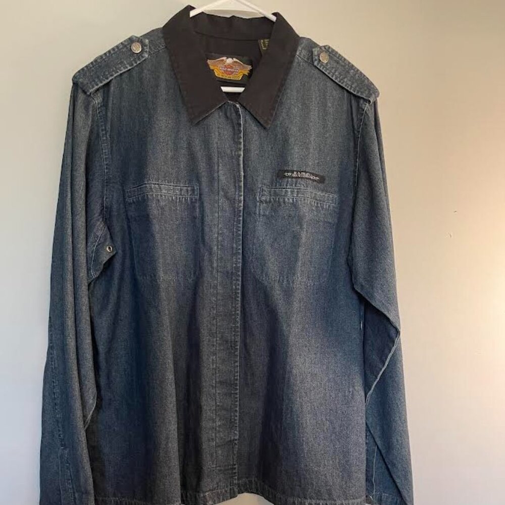 Womens Harley Davidson Denim Long Sleeve Button Up Shirt Size XL